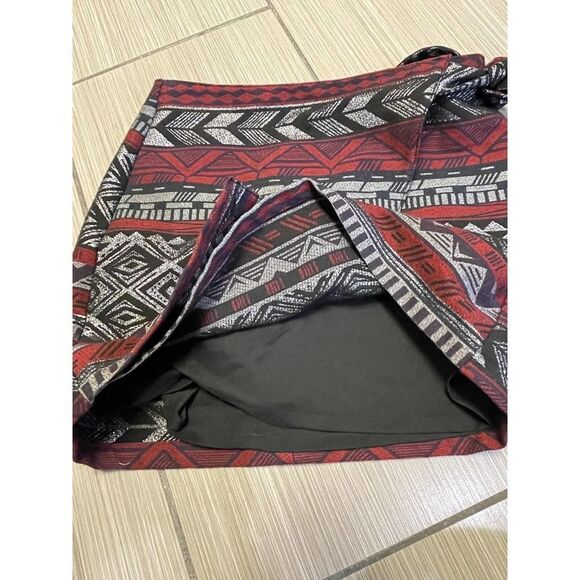 Express Aztec Southwest Wrap Tweed Mini Skirt Womens Sz 6 Stretch Gray Red nwt - Picture 9 of 11